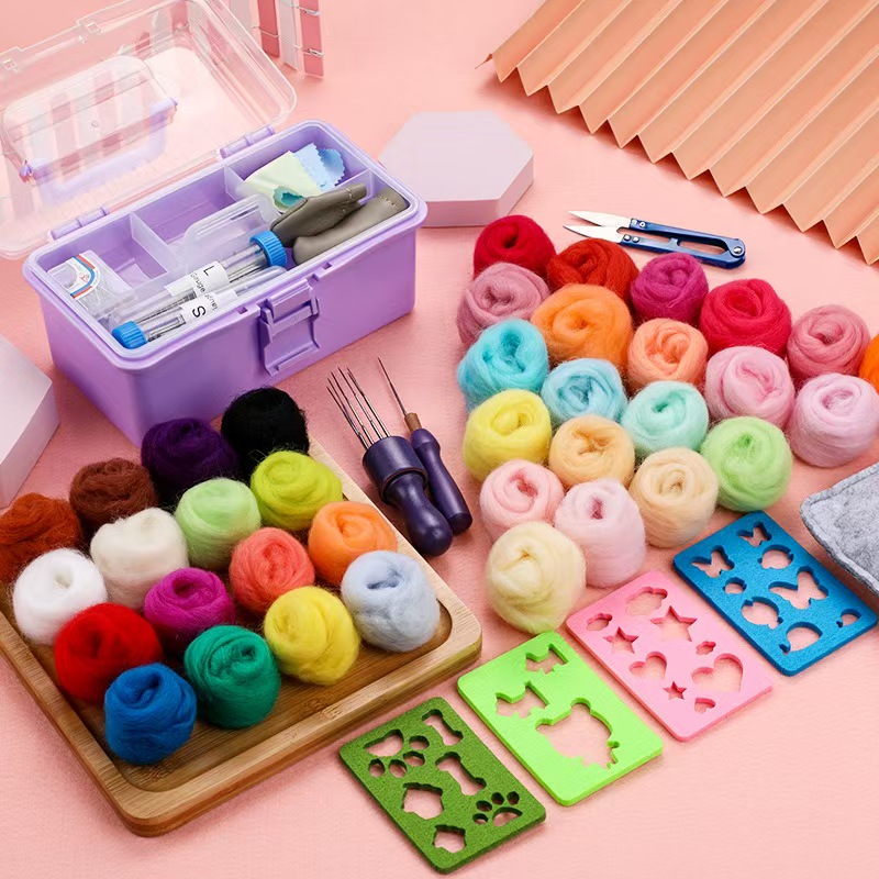 36 vibrant merino wool roving bundles in plastic-free packaging