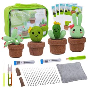 Needle Felting Cactus Kit: 4 Eco-Friendly Stress Relief Crafts for Adults